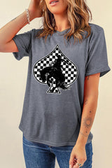 Gray Redeo Check Spades Western Graphic T Shirt Graphic Tees JT's Designer Fashion