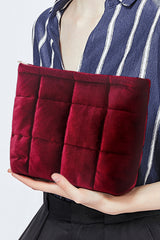 Burgundy Quilted Velour Zipper Cosmetic Organize Pouch Makeup Bags JT's Designer Fashion