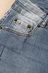 Dusk Blue Vintage Light Wash Ripped Raw Edge Flare Jeans Jeans JT's Designer Fashion