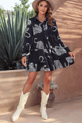 Leopard Collared Neck Long Sleeve Mini Dress Mini Dresses JT's Designer Fashion