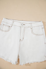 White Raw Hem High Waist Denim Shorts Denim Shorts JT's Designer Fashion