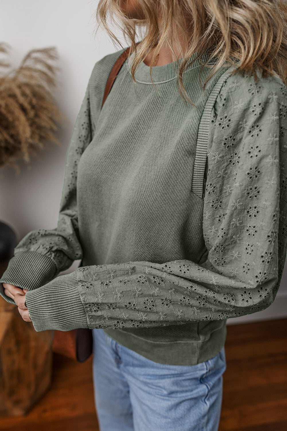 Casual Textured Patchwork Round Neck Sweatshirt Sweatshirts & Hoodies JT's Designer Fashion