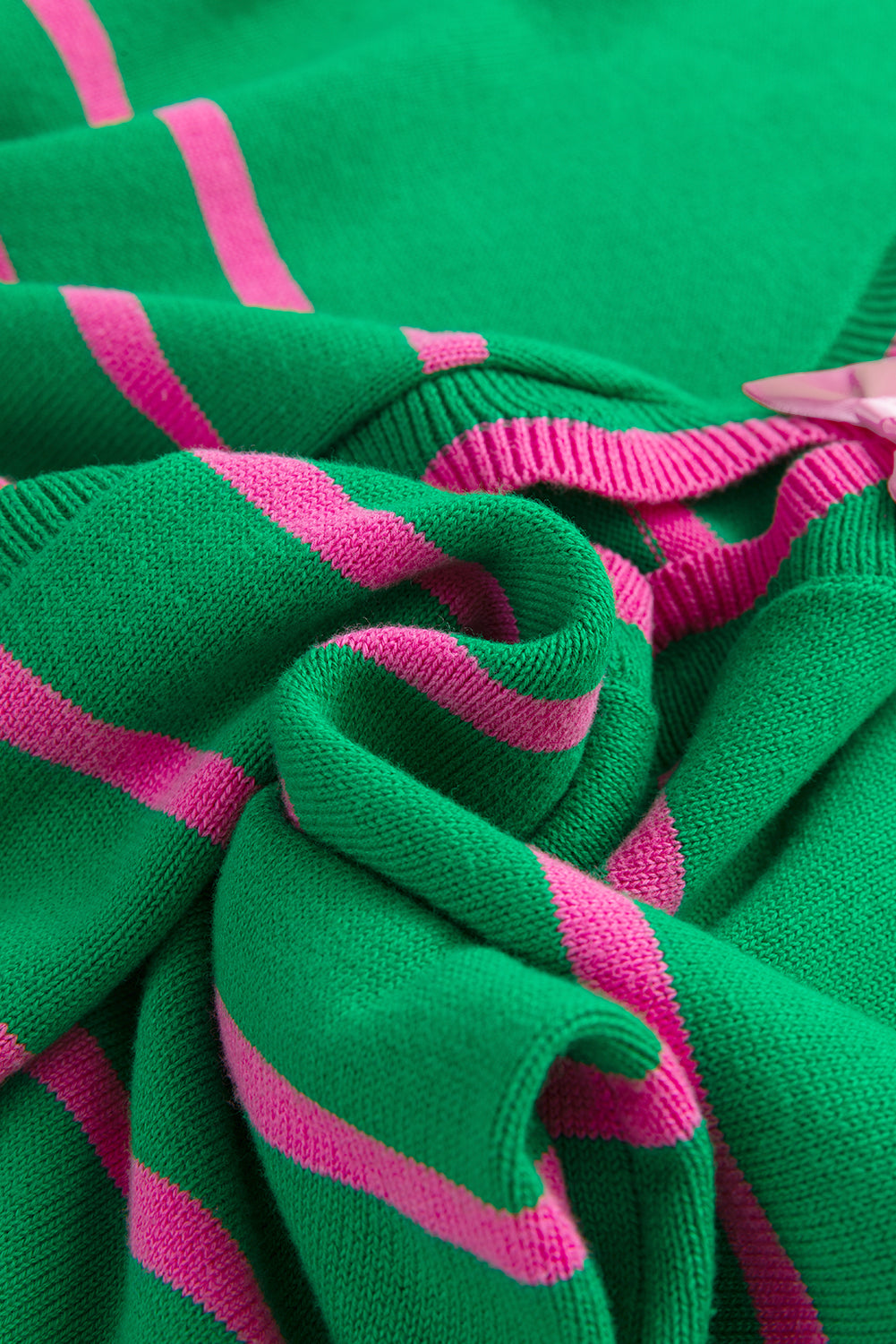 Green Stripe Ribbon Cute Bow Detail Sweater Knit Cardigan Cardigans JT's Designer Fashion