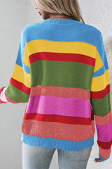Light Blue Colorblock Mixed Textured Drop Shoulder Sweater Sweaters JT's Designer Fashion