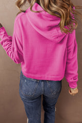 Sachet Pink Solid Drop Shoulder Drawstring Cropped Hoodie Sweatshirts & Hoodies JT's Designer Fashion