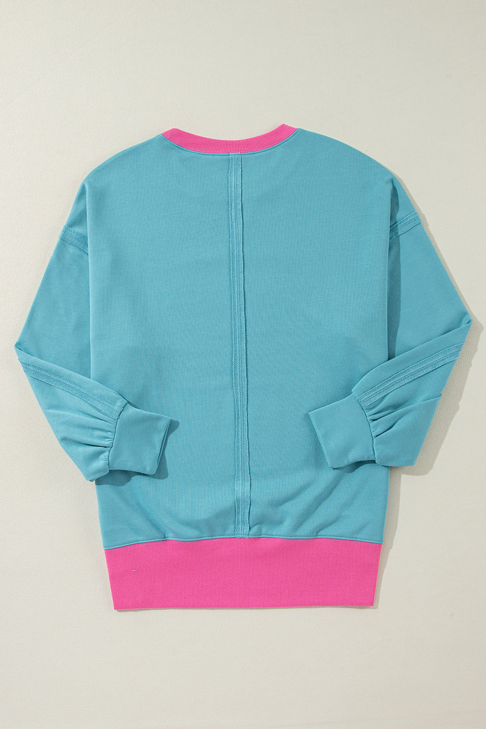 Light Blue Colorblock Patchwork Crew Neck Loose Sweatshirt Sweatshirts & Hoodies JT's Designer Fashion