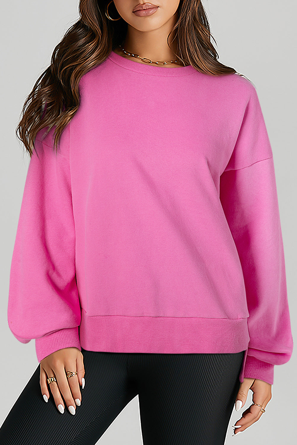 Bonbon Solid O Neck High Low Hem Pullover Sweatshirt Sweatshirts & Hoodies JT's Designer Fashion