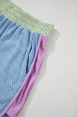 Beau Blue Corded Knit Contrast Trim Round Neck Cap Sleeve 2pcs Short Set Short Sets JT's Designer Fashion