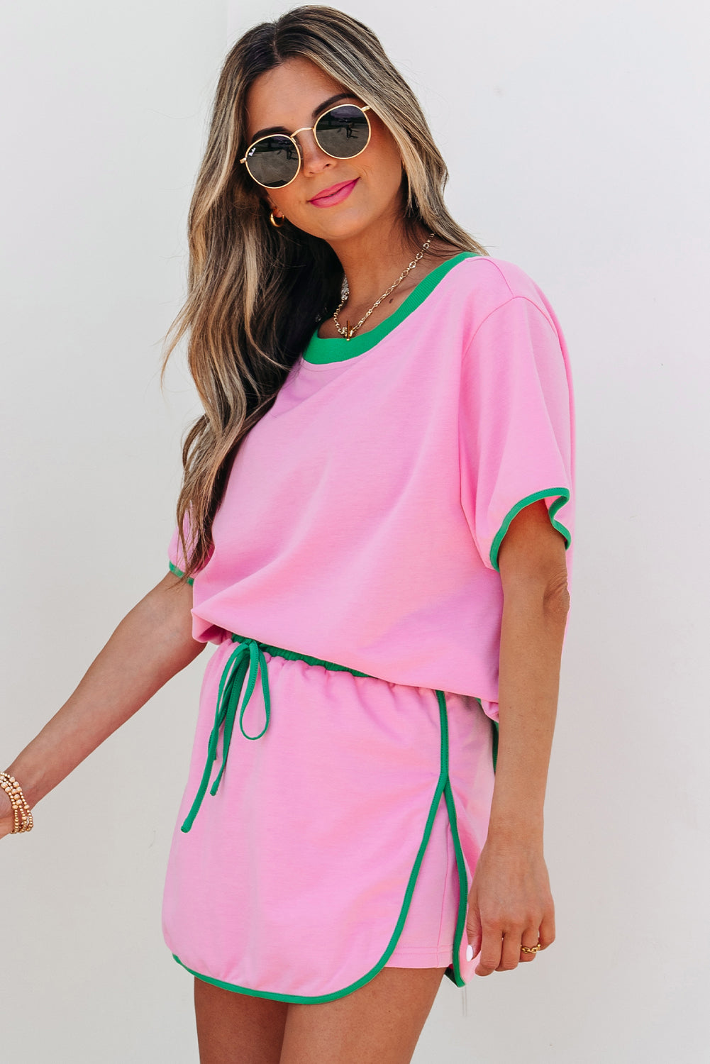 Bonbon Colorblock Edge Drop Shoulder T Shirt and Skort 2Pcs Set Short Sets JT's Designer Fashion