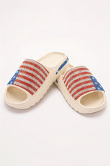 White Rhinestone American Flag Thick Sole Slippers Slippers JT's Designer Fashion