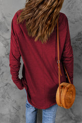 Fiery Red Solid Crew Neck Long Sleeve Top Long Sleeve Tops JT's Designer Fashion