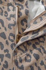 Khaki Leopard Printed Drawstring Elastic Waistband Pocketed Wide Leg Jeans Jeans JT's Designer Fashion