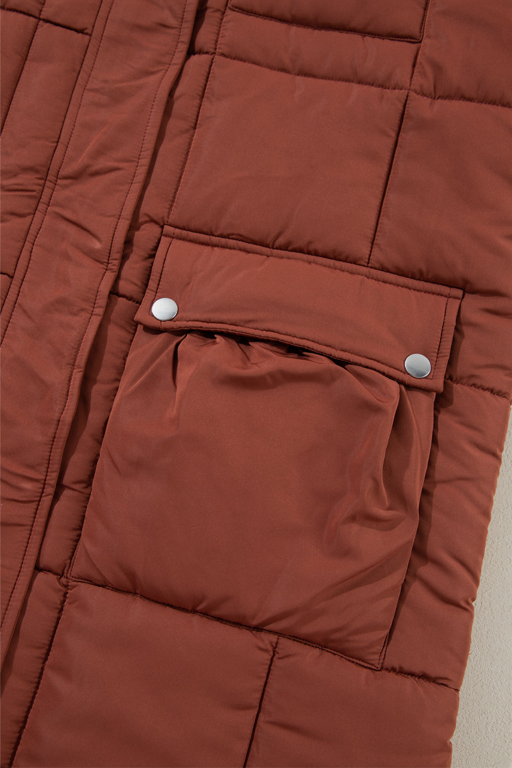 Coffee Quilted Puffer Stand Neck Zipped Mid-length Coat Coats JT's Designer Fashion