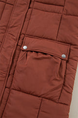 Coffee Quilted Puffer Stand Neck Zipped Mid-length Coat Coats JT's Designer Fashion