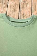 Smoke Green Solid O Neck High Low Hem Pullover Sweatshirt Sweatshirts & Hoodies JT's Designer Fashion