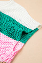 Multicolour Plus Size Striped Colorblock V Neck Short Sleeve Sweater Plus Size Sweaters & Cardigans JT's Designer Fashion