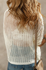 White Big Flower Crochet Loose Sweater T Shirt Sweaters & Cardigans JT's Designer Fashion