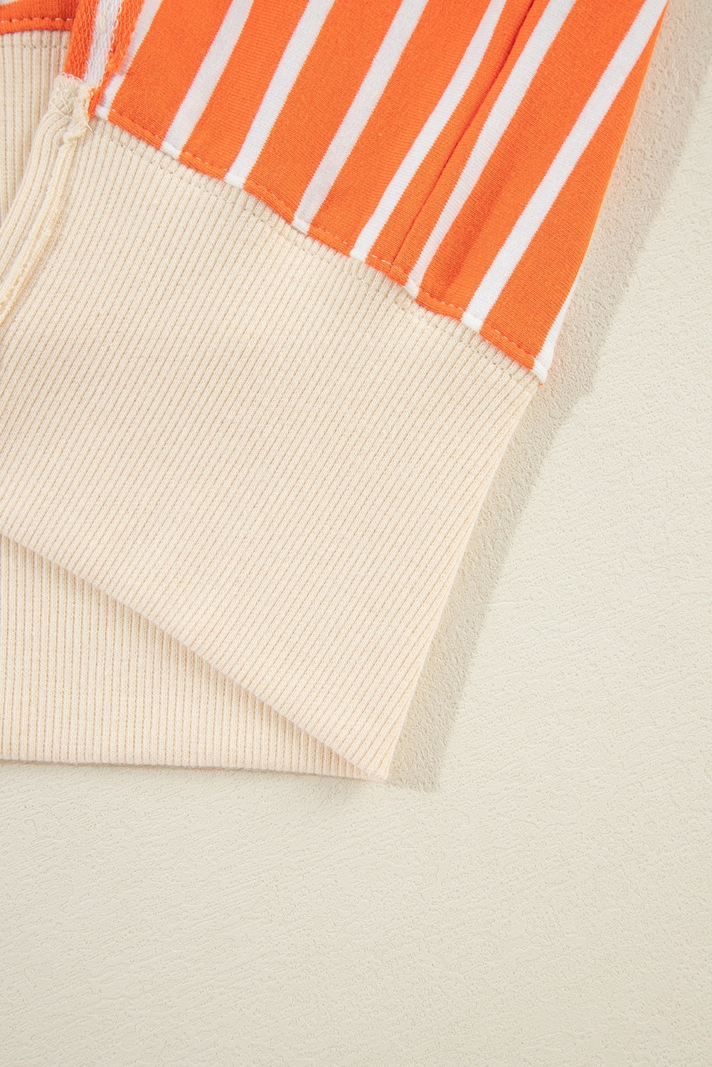 Orange Stripe Color Block Loose Fit Collared Drop Shoulder Sweatshirt Sweatshirts & Hoodies JT's Designer Fashion