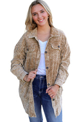 Khaki Vintage Distressed Mineral Wash Oversized Shacket Jackets JT's Designer Fashion
