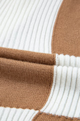 Khaki Checkered Pattern Ribbed Detail Button V Neck Sweater Cardigan Cardigans JT's Designer Fashion
