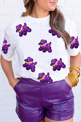 White Sequin Balloon Puppy Graphic Mardi Gras Tee Graphic Tees JT's Designer Fashion