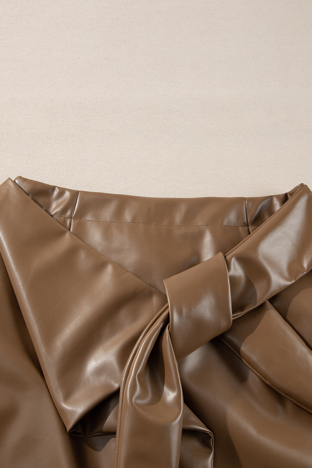 Coffee Bowknot Faux Leather Mini Skirt Skirts & Petticoat JT's Designer Fashion