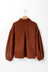 Coffee Textured Corduroy Puff Sleeve Shacket Jackets JT's Designer Fashion
