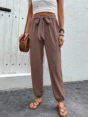 Tied High Waist Pants with Pockets Bottoms JT's Designer Fashion