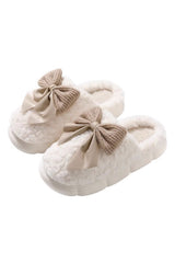 White Contrast Bowknot Applique Plush Winter Slippers Slippers JT's Designer Fashion