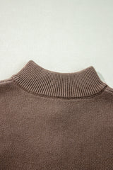 Parchment Contrast Flower Half Zipper Stand Neck Sweater Sweaters JT's Designer Fashion