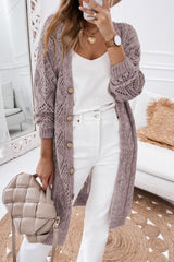 Purple Hollow-out Openwork Knit Cardigan Cardigans JT's Designer Fashion