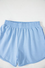 Beau Blue Color Block Stripes Elastic High Waist Active Shorts Casual Shorts JT's Designer Fashion