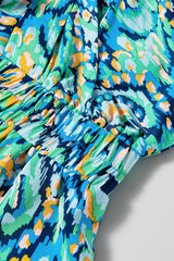 Green Abstract Print Puff Sleeve V Neck High Waist Romper Jumpsuits & Rompers JT's Designer Fashion