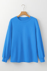 Sky Blue Solid Color Drop Shoulder Long Sleeve Basic Sweatshirt Sweatshirts & Hoodies JT's Designer Fashion