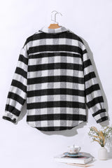 Black Plaid Textured Flap Pocket Shacket Plaid Shackets JT's Designer Fashion