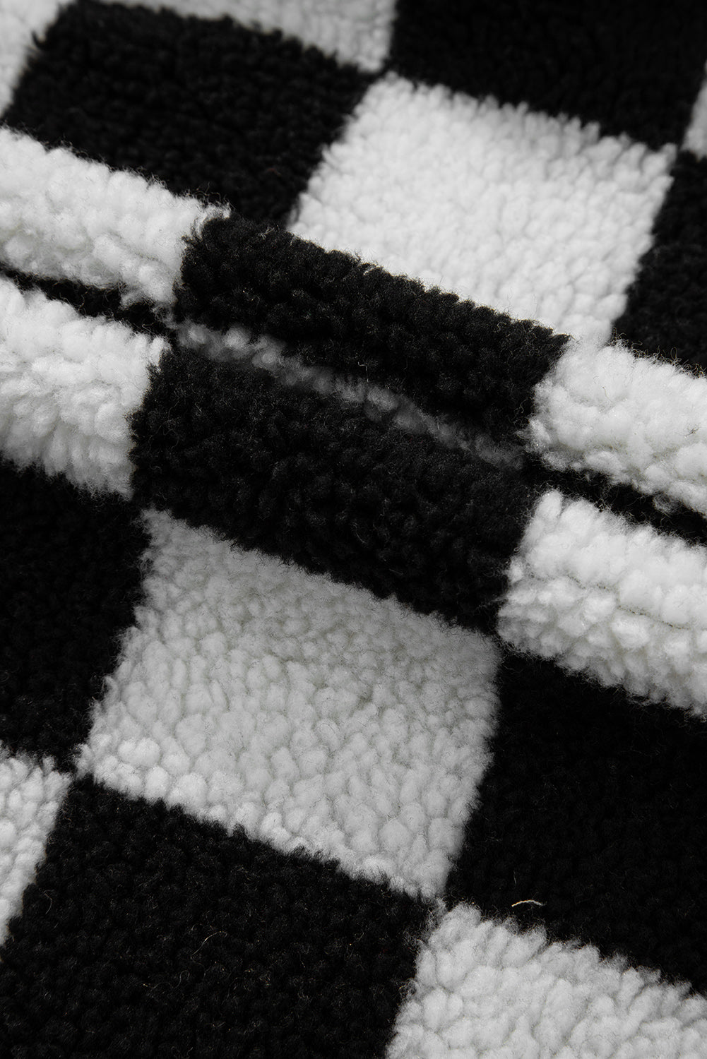 Black Checkered Side Pockets Collared Buttoned Fleece Jacket Jackets JT's Designer Fashion