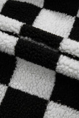 Black Checkered Side Pockets Collared Buttoned Fleece Jacket Jackets JT's Designer Fashion
