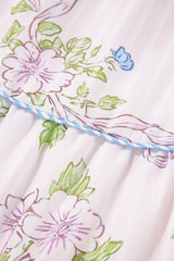 Pink Floral Striped Print Contrast Trim Tie Split Neck Mini Dress Dresses JT's Designer Fashion