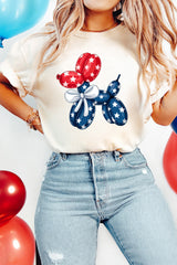 White American Flag Inspired Balloon Dog Graphic Cotton Blend T Shirt Graphic Tees JT's Designer Fashion