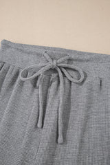 Gray Waffle Knit Drawstring High Waist Wide Leg Pants Pants & Culotte JT's Designer Fashion