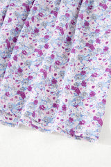 Purple Floral Short Bubble Sleeve Shirred High Waist Long Dress Maxi Dresses JT's Designer Fashion