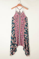 Pink Bohemian Floral Patchwork Print Long Sundress Floral Dresses JT's Designer Fashion