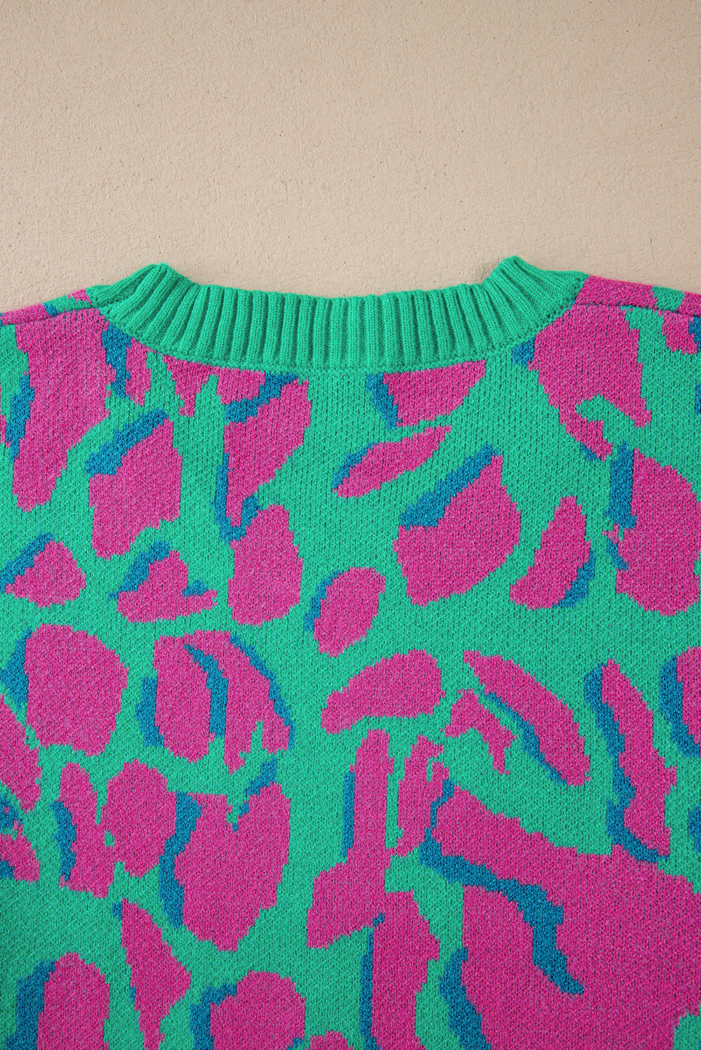 Green Abstract Print Ribbed Trim Baggy Sweater Sweaters JT's Designer Fashion
