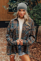 Brown Plaid Print Chest Pockets Buttoned Shirt Jacket Plaid Shackets JT's Designer Fashion