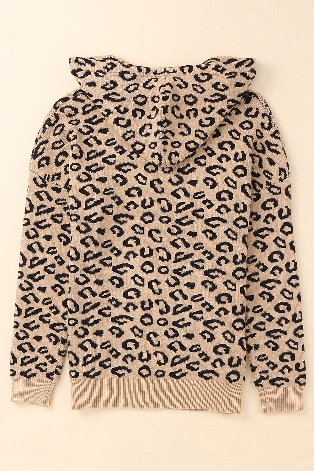 Khaki Leopard Knitted Drawstring Hooded Sweater Sweaters & Cardigans JT's Designer Fashion
