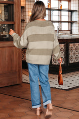 Khaki Striped Color Block Brushed Knit Bow Tie Front Sweater Cardigan Cardigans JT's Designer Fashion