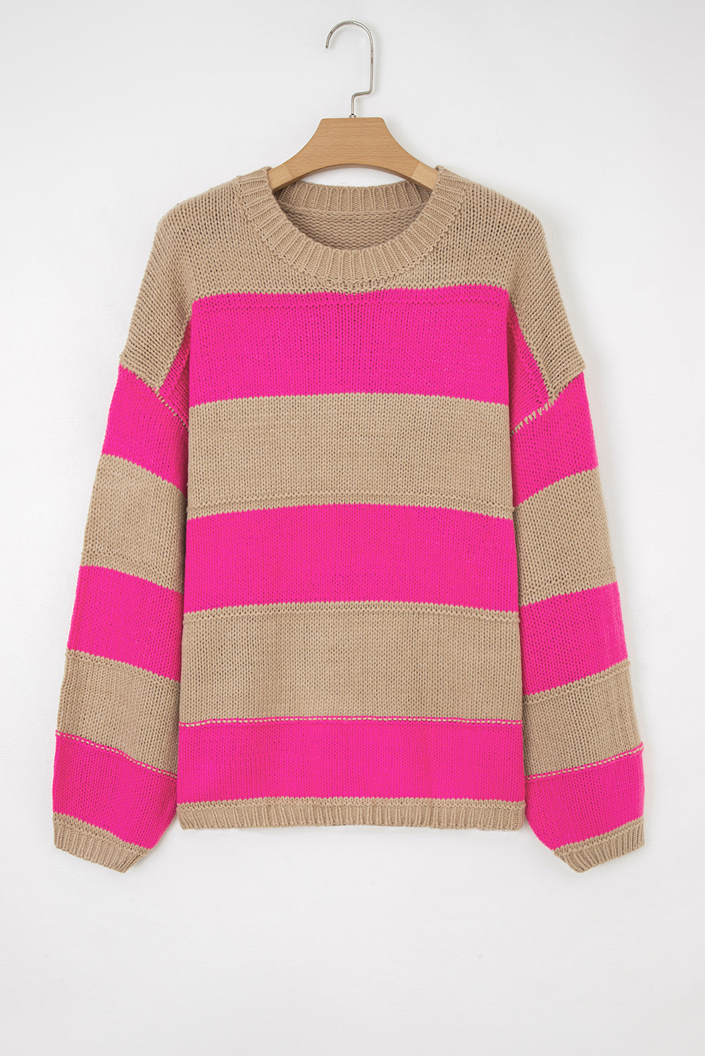 Khaki Stripe Color Block PLus Size Drop Shoulder Sweater Plus Size Sweaters & Cardigans JT's Designer Fashion