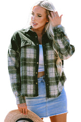 Blackish Green Snap Buttons Colorblock Plaid Shacket Plaid Shackets JT's Designer Fashion
