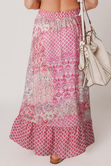 Red Boho Pattern Print Tassel Drawstring High Waist Maxi Dress Skirts & Petticoat JT's Designer Fashion