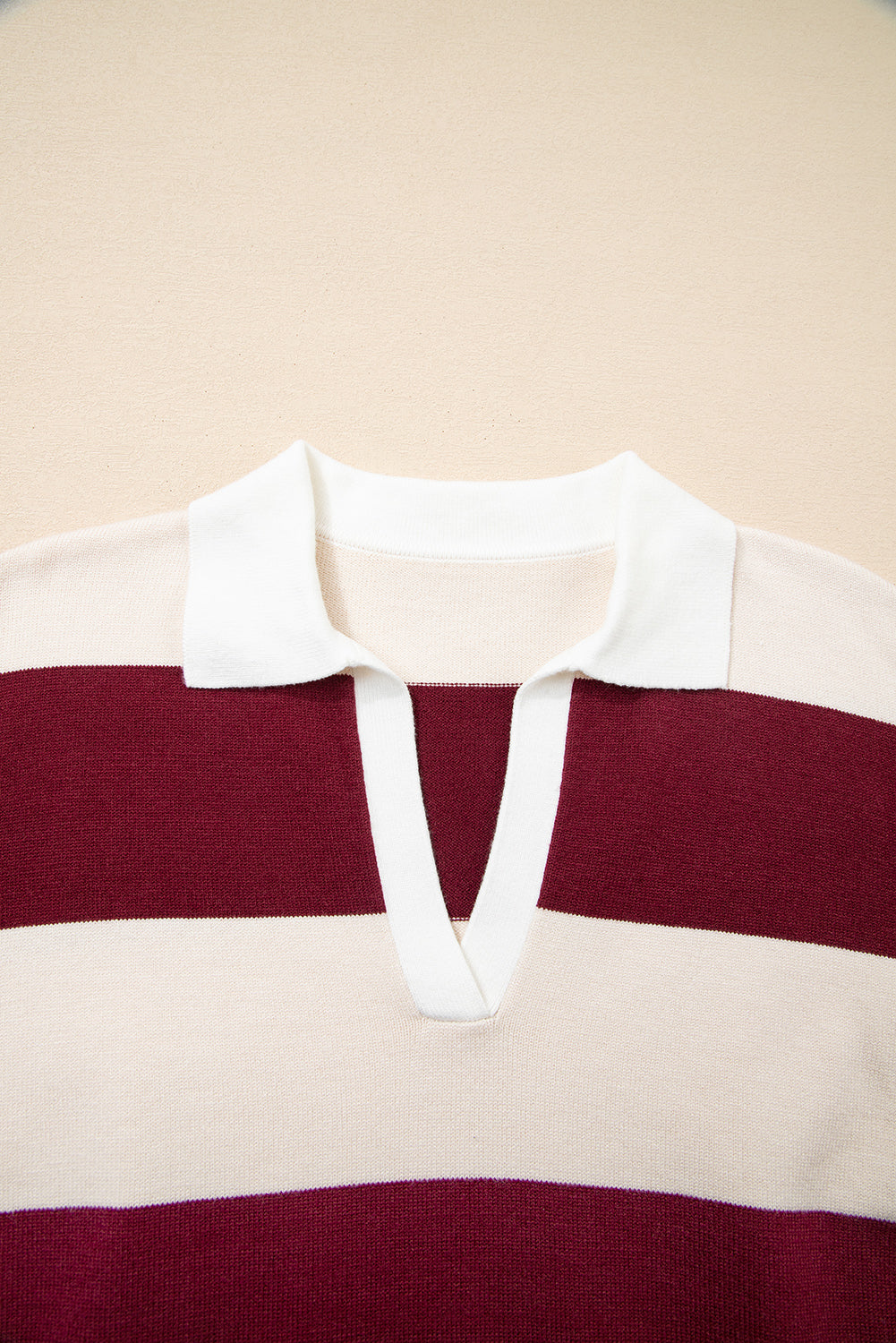 Brown Ribbed Trim Color Block Knitted Polo Collar Sweater Sweaters JT's Designer Fashion
